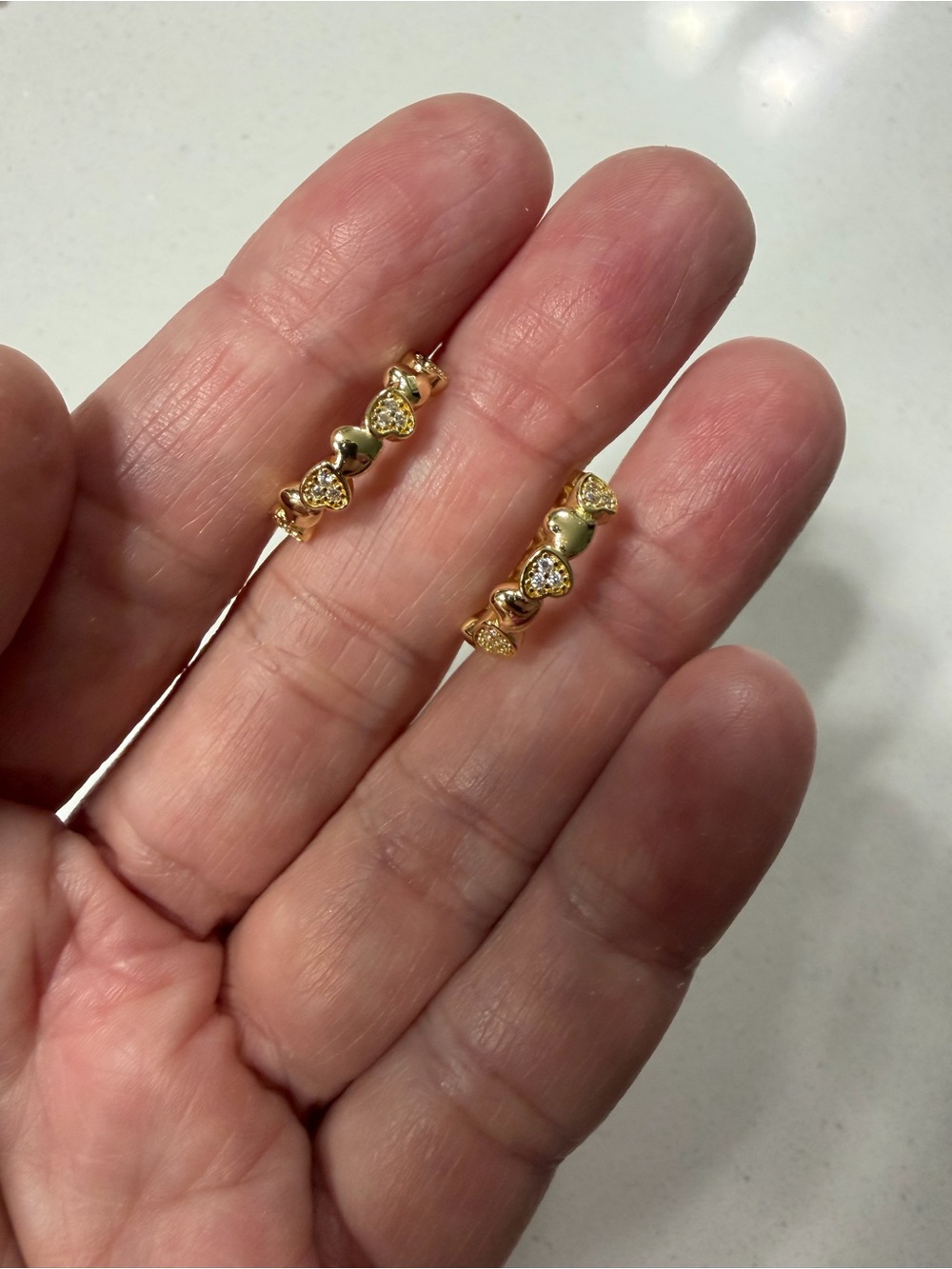 Gold Heart Link Hoop Earrings with Cubic Zirconia